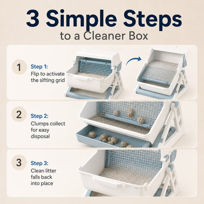 Paws in Awe Semi-Automatic Cat Litter Box for Indoor Cats - Open Entry Flip-to-Sift Design for Easier Cleanup image 5