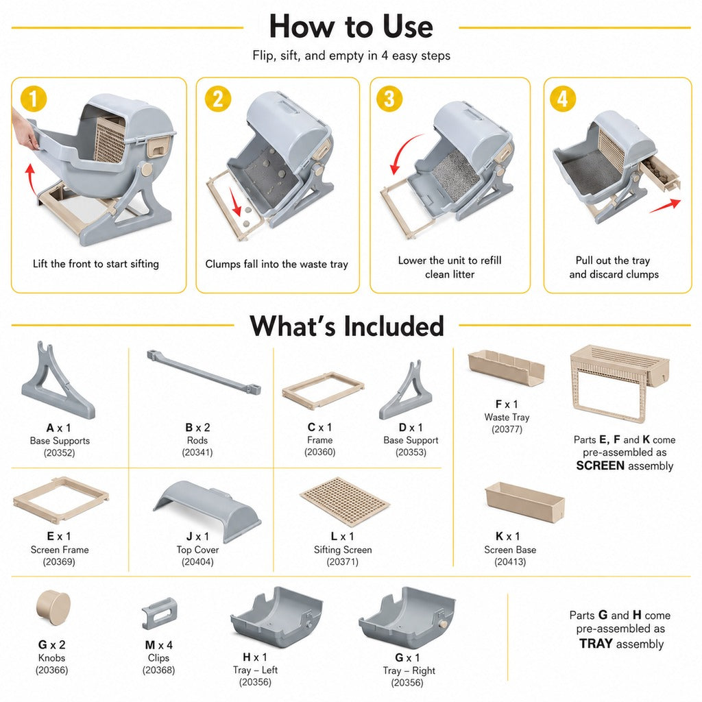 Paws in Awe Semi-Automatic Cat Litter Box for Indoor Cats - Open Entry Flip-to-Sift Design for Easier Cleanup image 8