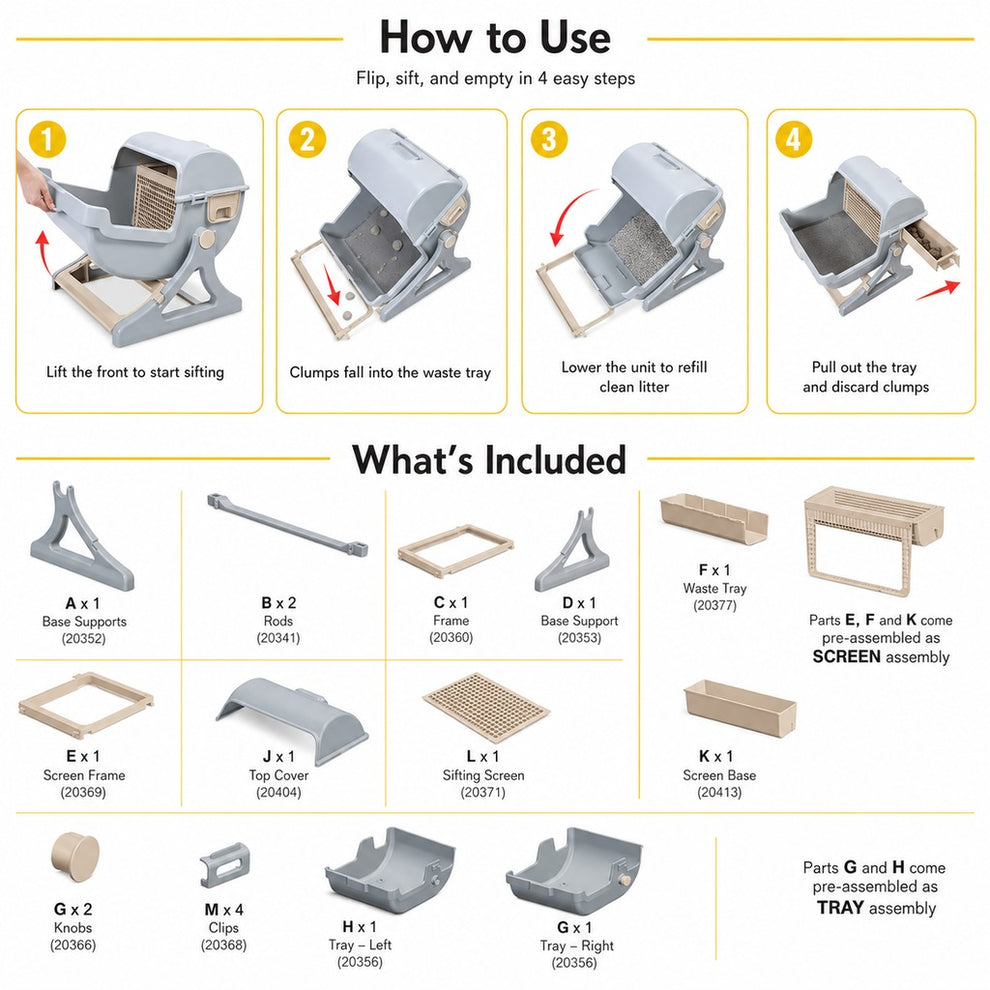 Paws in Awe Semi-Automatic Cat Litter Box for Indoor Cats - Open Entry Flip-to-Sift Design for Easier Cleanup image 8