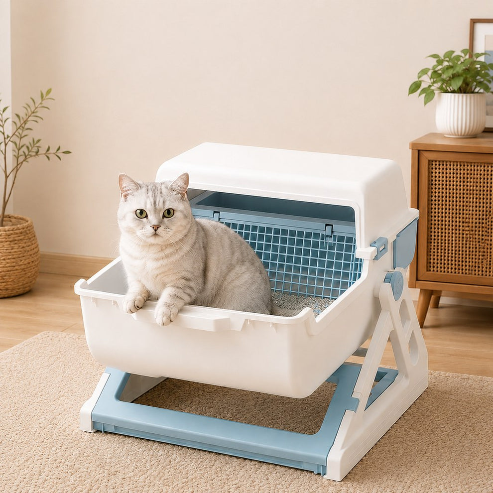 Paws in Awe Semi-Automatic Cat Litter Box for Indoor Cats - Open Entry Flip-to-Sift Design for Easier Cleanup image 1