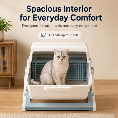 Paws in Awe Semi-Automatic Cat Litter Box for Indoor Cats - Open Entry Flip-to-Sift Design for Easier Cleanup image 2