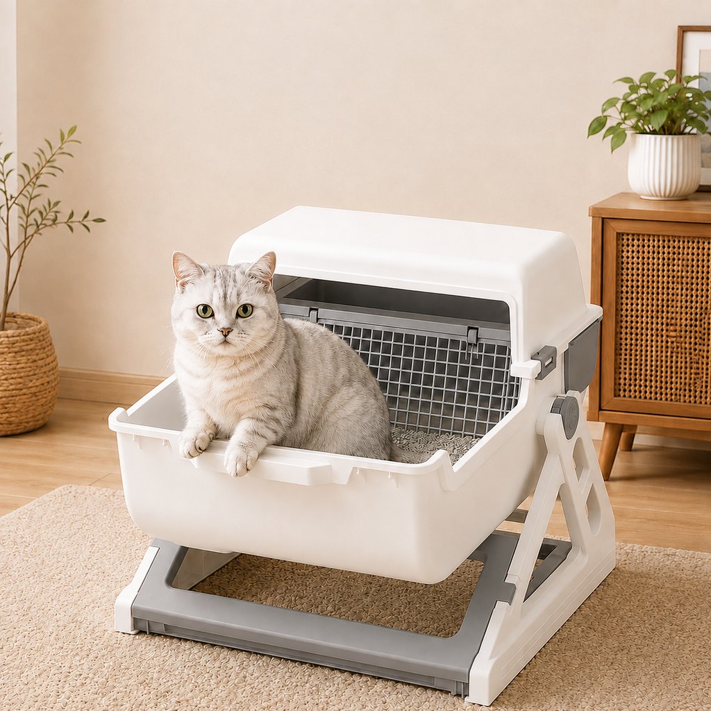 Paws in Awe Semi-Automatic Cat Litter Box for Indoor Cats - Open Entry Flip-to-Sift Design for Easier Cleanup image 11