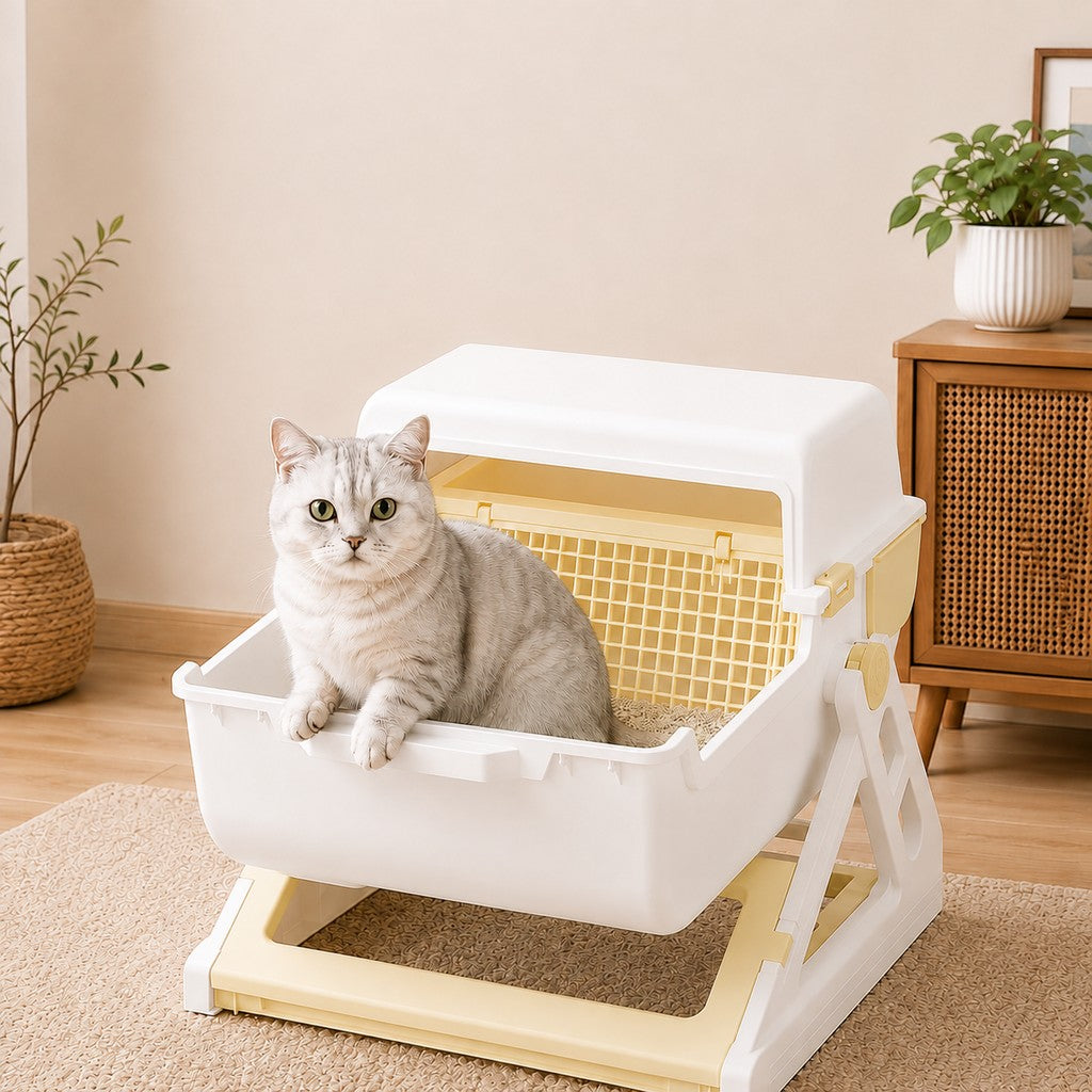 Paws in Awe Semi-Automatic Cat Litter Box for Indoor Cats - Open Entry Flip-to-Sift Design for Easier Cleanup image 12