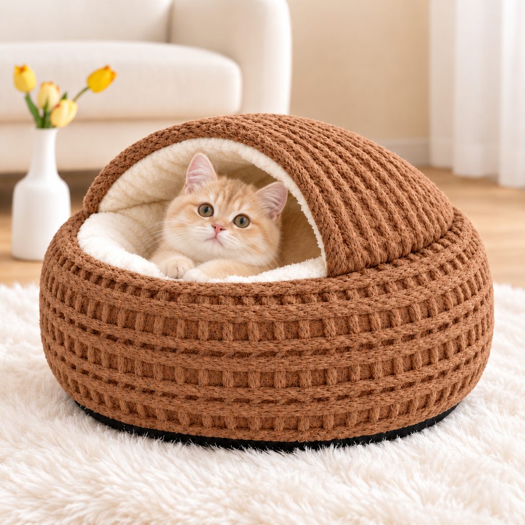 Paws in Awe Calming Semi-Enclosed Cat Bed for Cozy Sleep, Soft Warm Cave Bed for Indoor Cats & Small Pets image 3