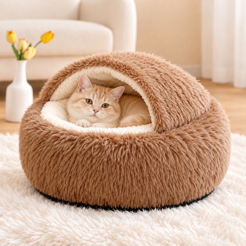 Paws in Awe Calming Semi-Enclosed Cat Bed for Cozy Sleep, Soft Warm Cave Bed for Indoor Cats & Small Pets image 5