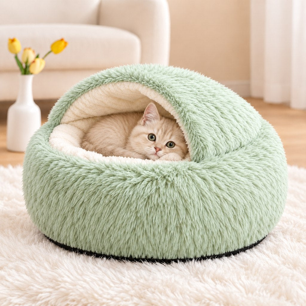 Paws in Awe Calming Semi-Enclosed Cat Bed for Cozy Sleep, Soft Warm Cave Bed for Indoor Cats & Small Pets image 4