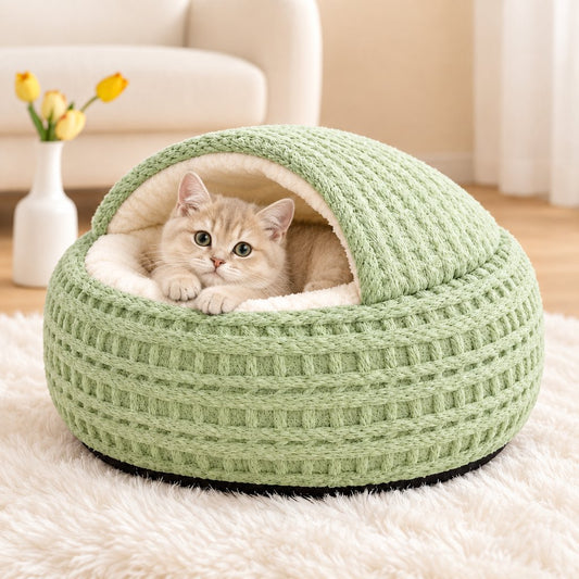 Paws in Awe Calming Semi-Enclosed Cat Bed for Cozy Sleep, Soft Warm Cave Bed for Indoor Cats & Small Pets image 1