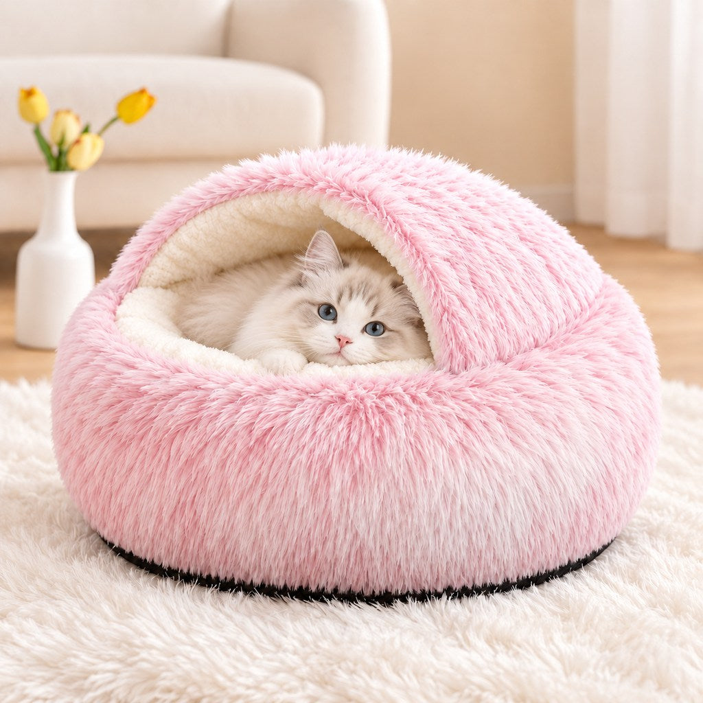 Paws in Awe Calming Semi-Enclosed Cat Bed for Cozy Sleep, Soft Warm Cave Bed for Indoor Cats & Small Pets image 7