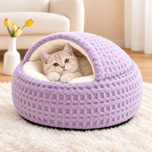 Paws in Awe Calming Semi-Enclosed Cat Bed for Cozy Sleep, Soft Warm Cave Bed for Indoor Cats & Small Pets image 2