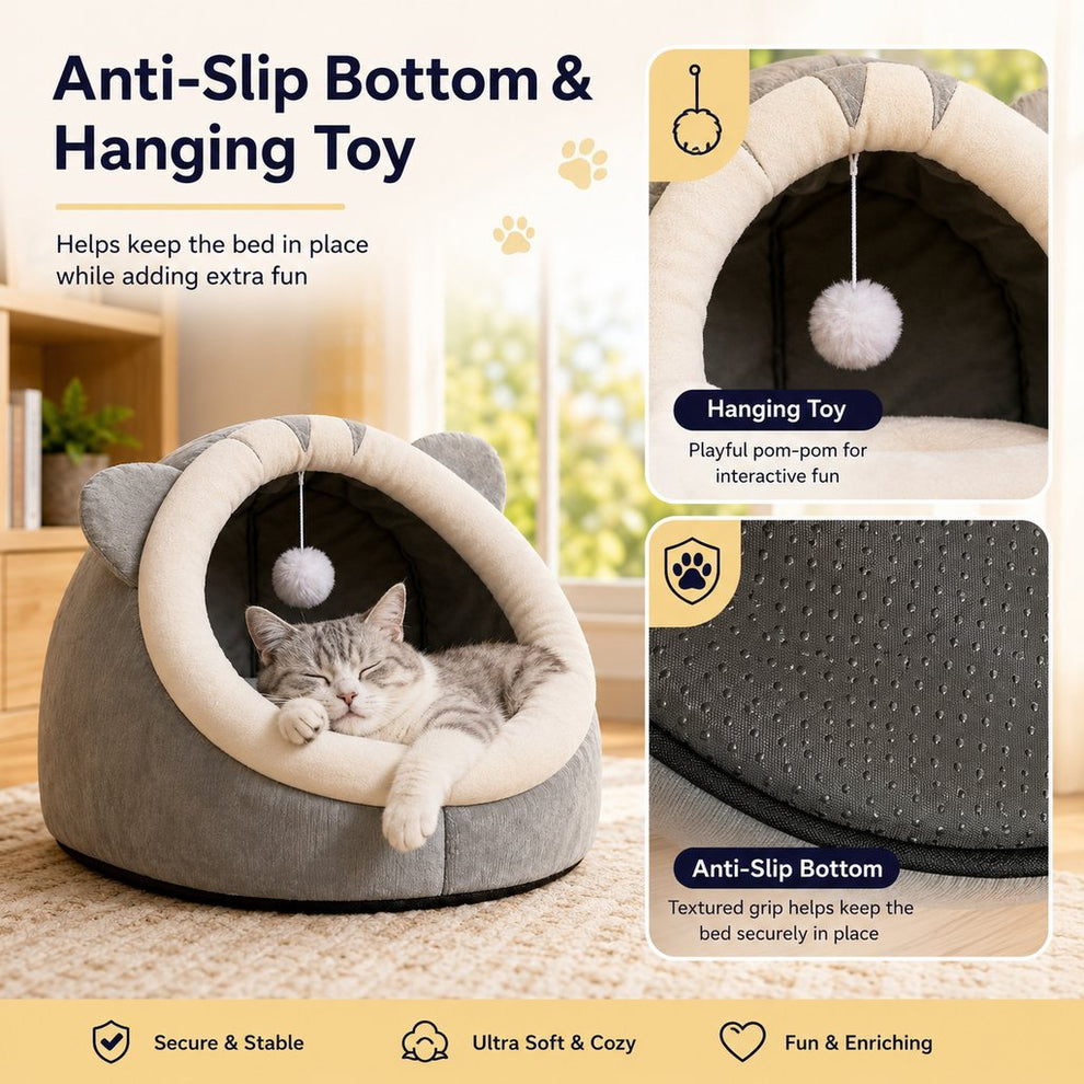 Paws in Awe Semi-Enclosed Plush Pet Bed for Cats & Small Dogs - Cozy Indoor Hideaway for Rest image 9