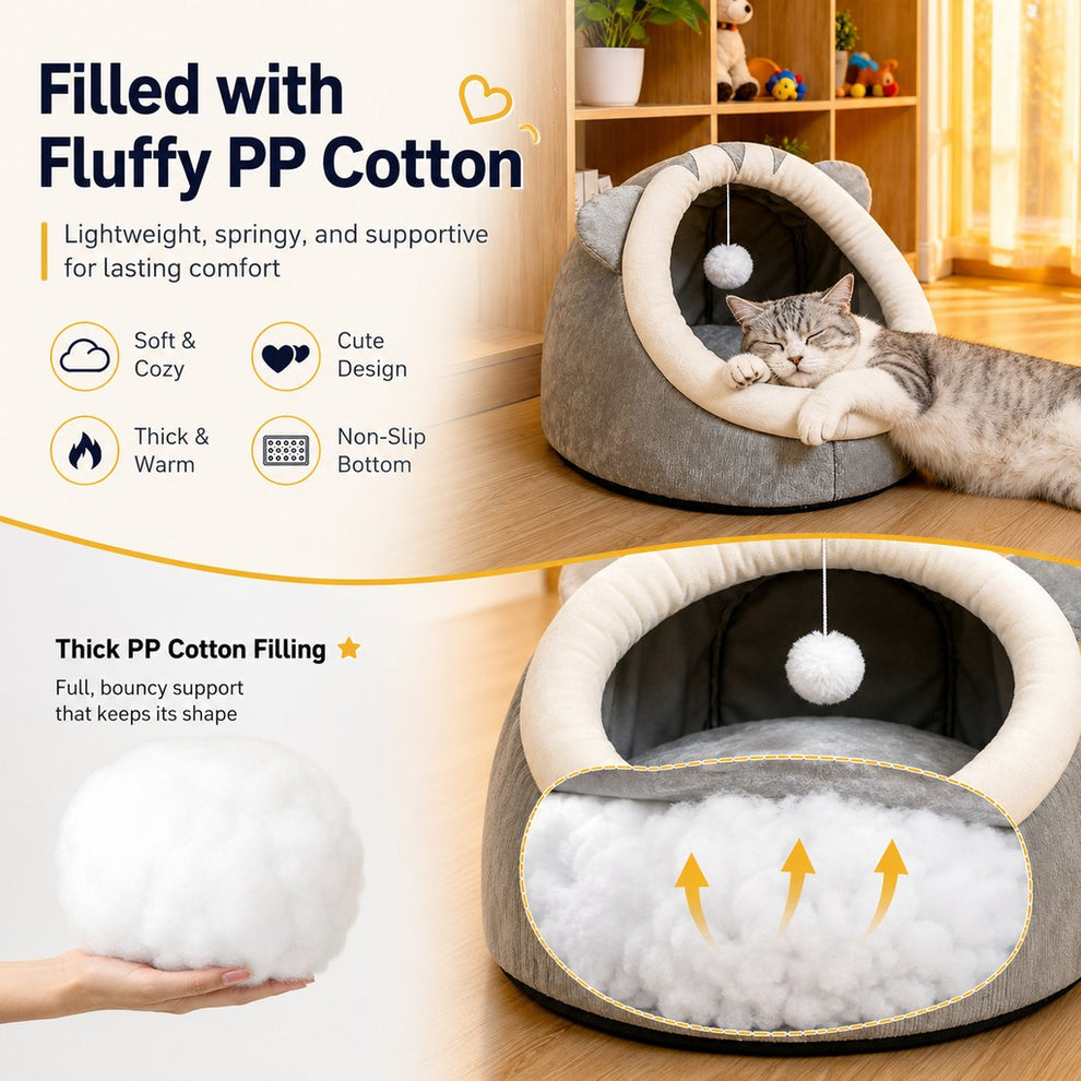Paws in Awe Semi-Enclosed Plush Pet Bed for Cats & Small Dogs - Cozy Indoor Hideaway for Rest image 8