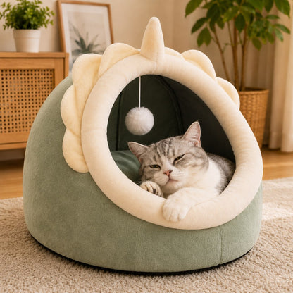 Paws in Awe Semi-Enclosed Plush Pet Bed for Cats & Small Dogs - Cozy Indoor Hideaway for Rest image 10