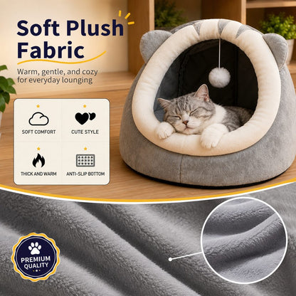 Paws in Awe Semi-Enclosed Plush Pet Bed for Cats & Small Dogs - Cozy Indoor Hideaway for Rest image 4