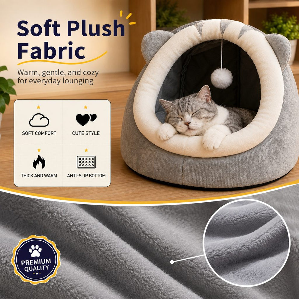 Paws in Awe Semi-Enclosed Plush Pet Bed for Cats & Small Dogs - Cozy Indoor Hideaway for Rest image 4