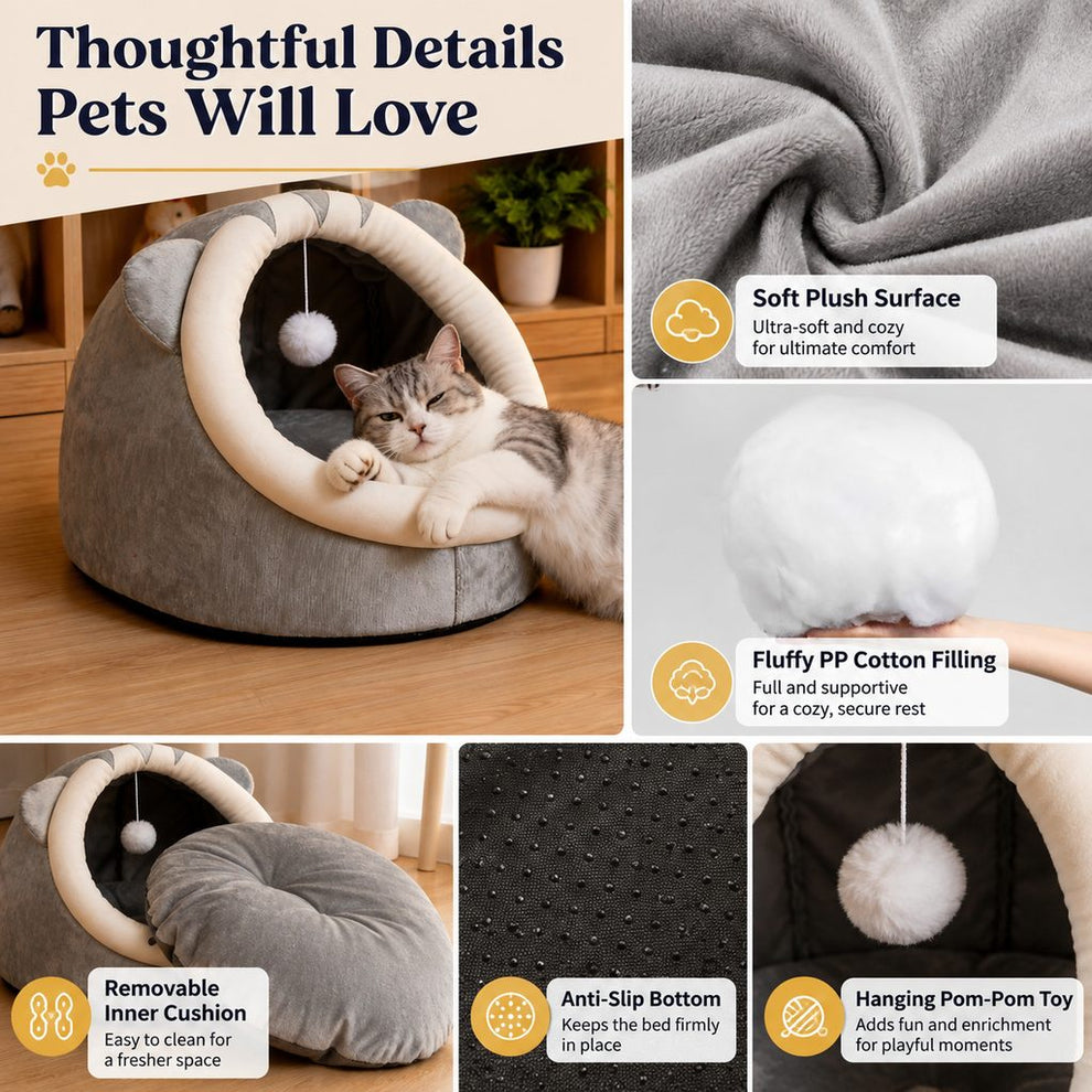 Paws in Awe Semi-Enclosed Plush Pet Bed for Cats & Small Dogs - Cozy Indoor Hideaway for Rest image 5