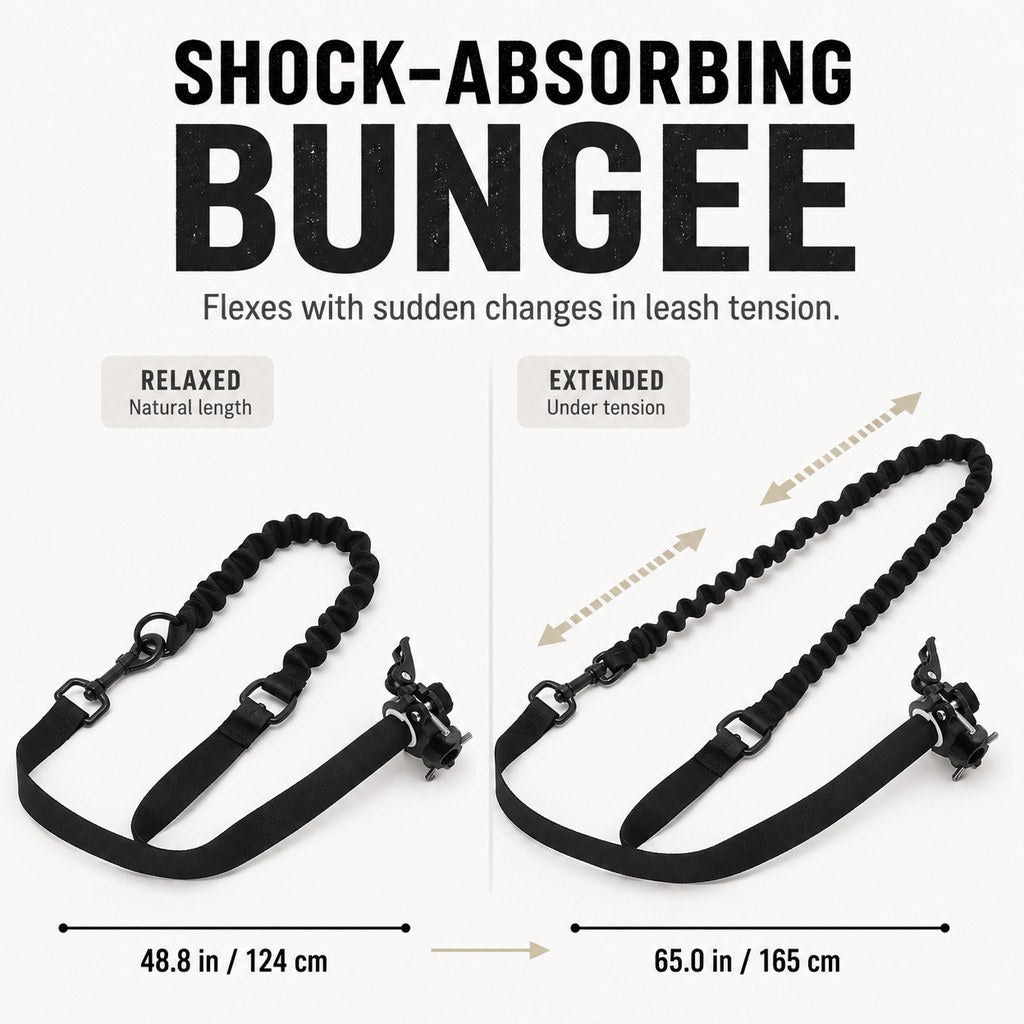 Shock-absorbing bungee dog bike leash length details