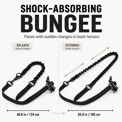 Shock-absorbing bungee dog bike leash length details