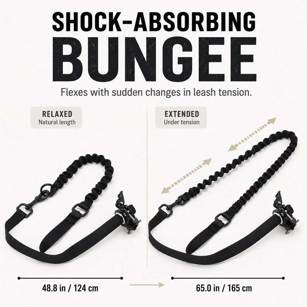 Shock-absorbing bungee dog bike leash length details