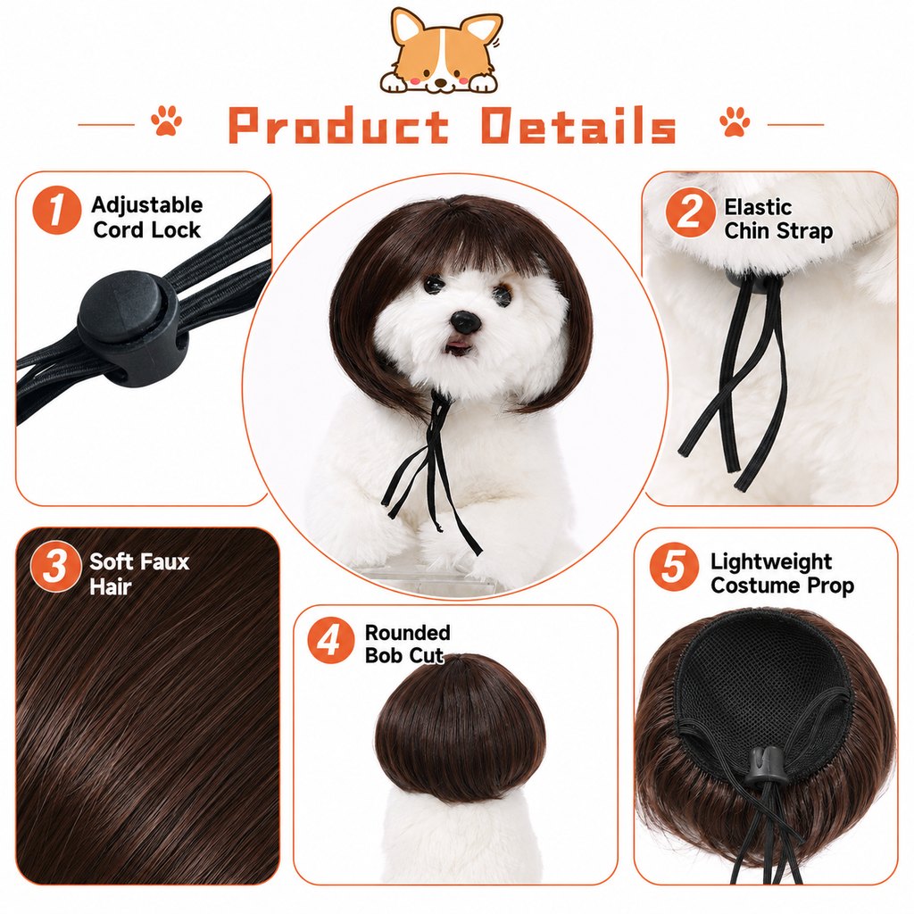 Paws in Awe Funny Short Bob Pet Wig for Photos & Parties - Easy Costume Prop for Cats & Small Dogs image 9