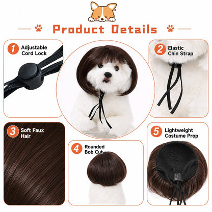 Paws in Awe Funny Short Bob Pet Wig for Photos & Parties - Easy Costume Prop for Cats & Small Dogs image 9