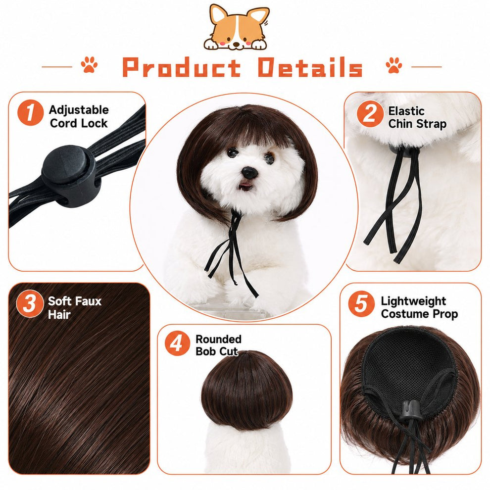 Paws in Awe Funny Short Bob Pet Wig for Photos & Parties - Easy Costume Prop for Cats & Small Dogs image 9