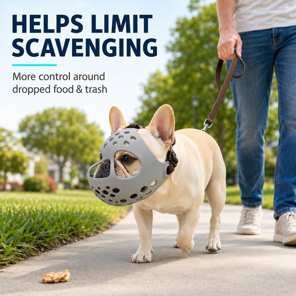 Paws in Awe Short-Snout Dog Muzzle for French Bulldogs - Breathable No-Bite & Anti-Scavenging Muzzle for Walks, Grooming and Daily Care image 2