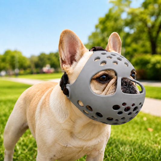 Paws in Awe Short-Snout Dog Muzzle for French Bulldogs - Breathable No-Bite & Anti-Scavenging Muzzle for Walks, Grooming and Daily Care image 1