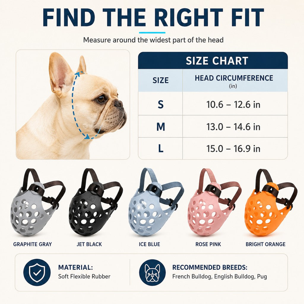 Paws in Awe Short-Snout Dog Muzzle for French Bulldogs - Breathable No-Bite & Anti-Scavenging Muzzle for Walks, Grooming and Daily Care image 8