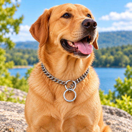 Silver stainless steel slip chain dog collar with polished curb links