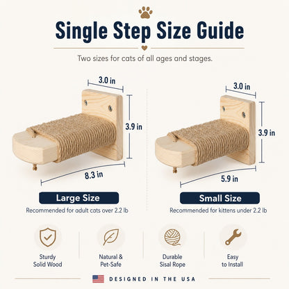 Wall-Mounted Solid Wood Cat Steps for Shelves & Perches - Space-Saving Jute Climbing Ladder image 8
