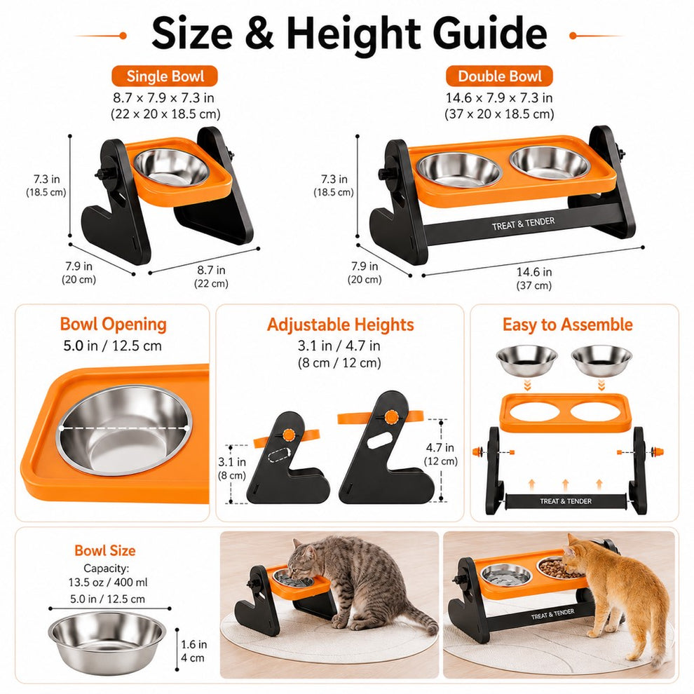 Single elevated pet bowl for cats and puppies