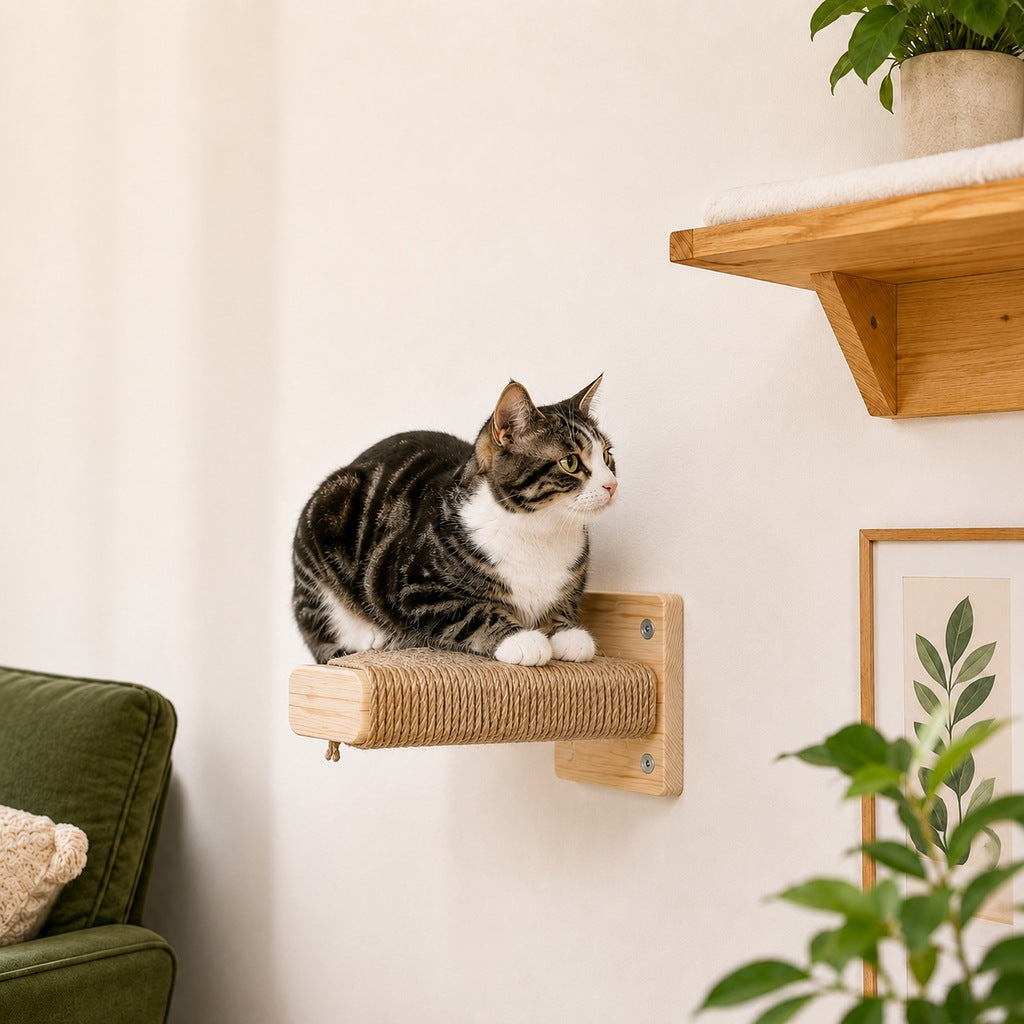 Wall-Mounted Solid Wood Cat Steps for Shelves & Perches - Space-Saving Jute Climbing Ladder image 9