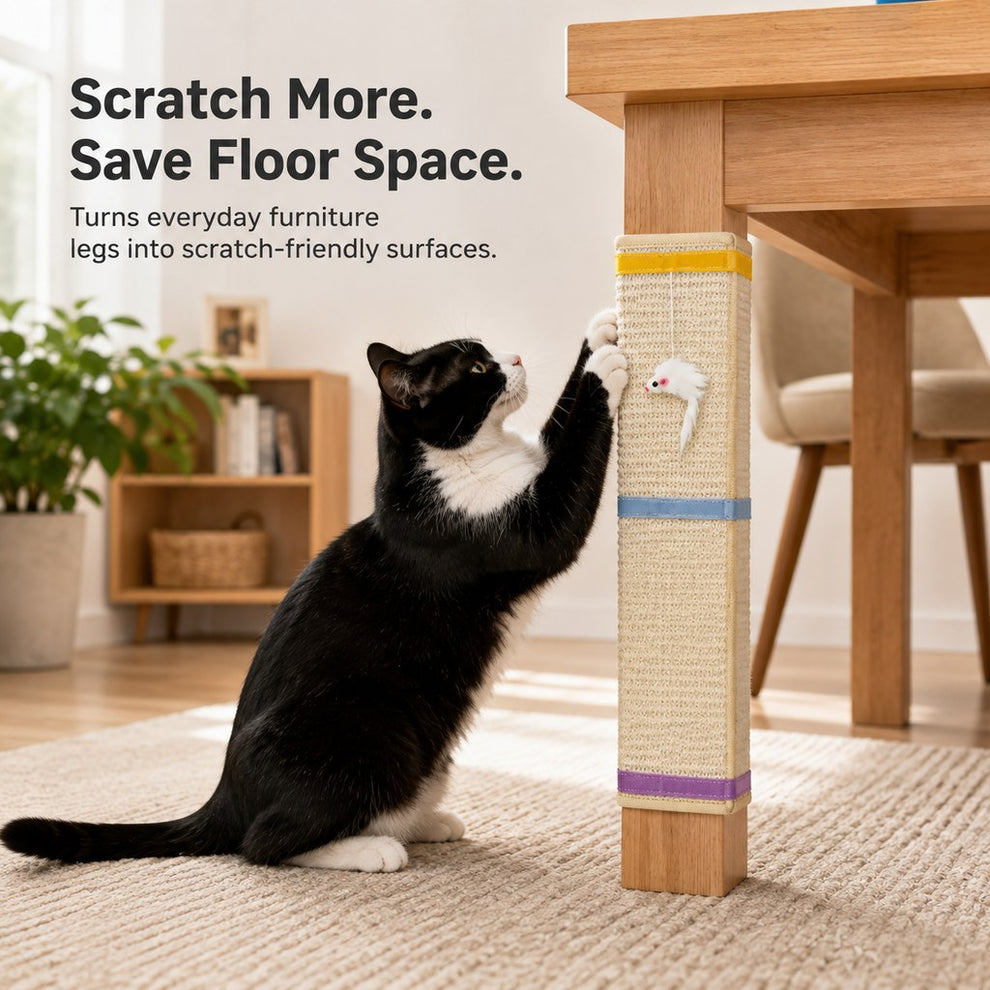 Sisal cat scratcher saves floor space