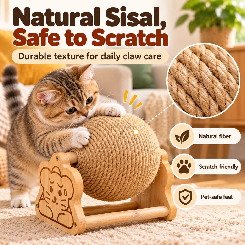 Natural sisal rope texture on a cat scratching ball