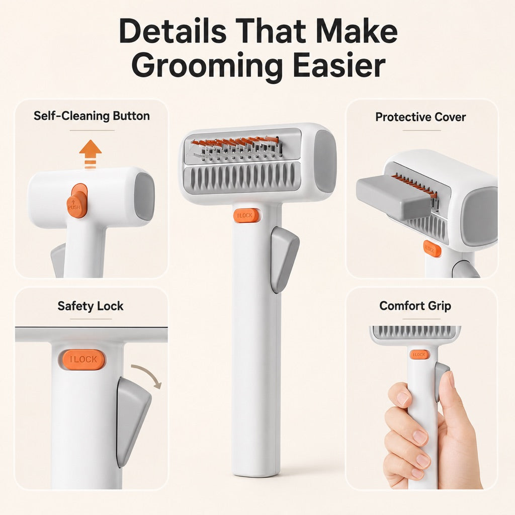 Size detail for self-cleaning pet grooming brush