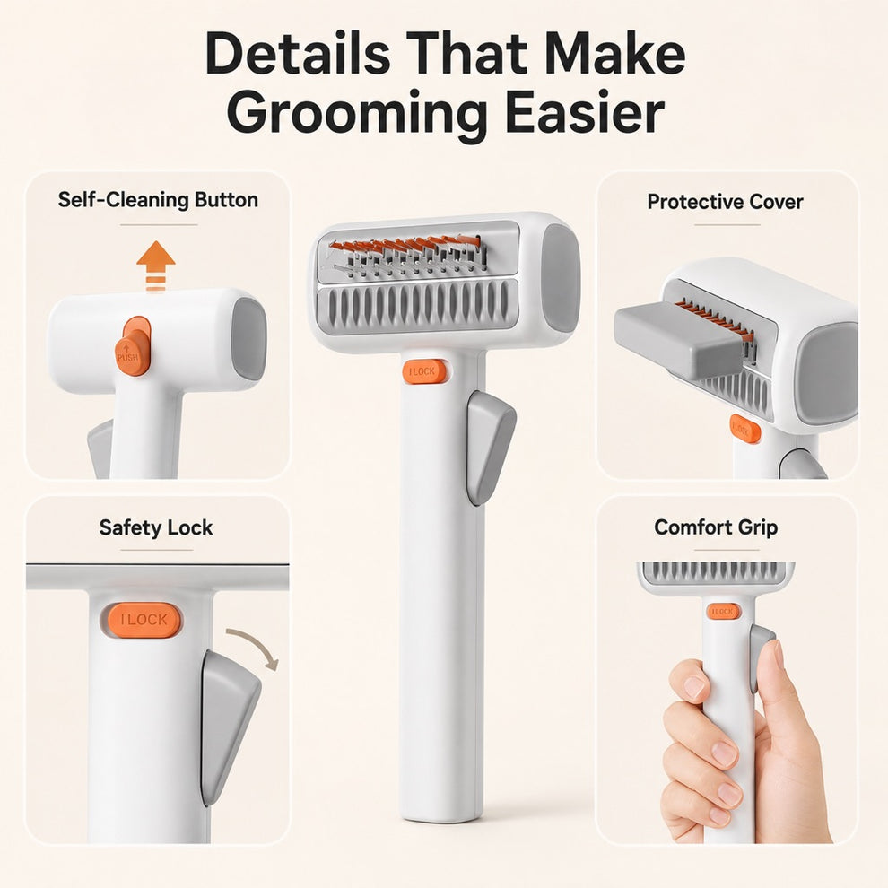 Size detail for self-cleaning pet grooming brush