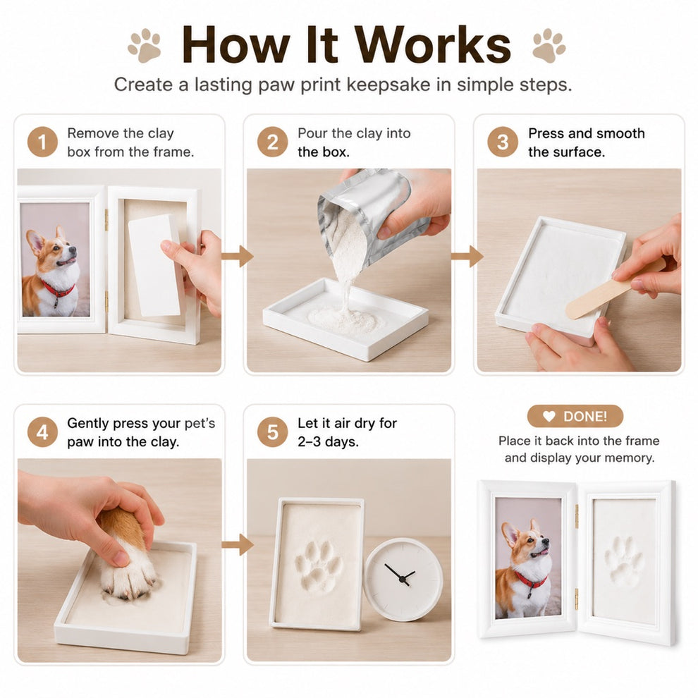 Size guide for pet paw print frame kit