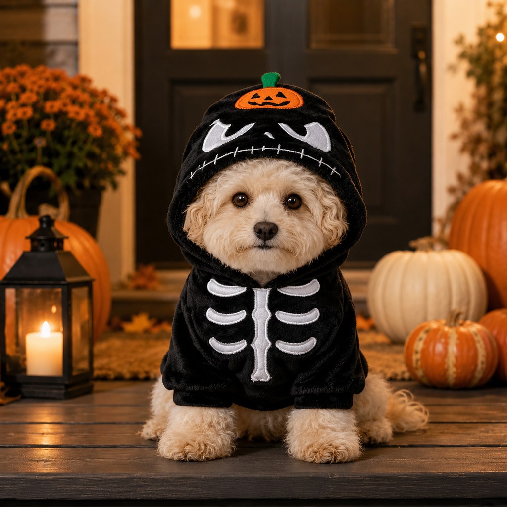 Skeleton Pumpkin Halloween pet costume hoodie SKU image