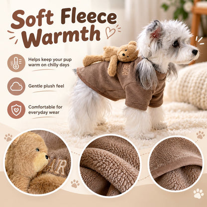 Coffee brown small dog sweater with soft fleece fabric details