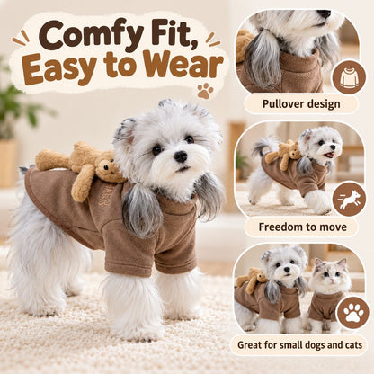 Coffee brown small dog pullover sweater fit and sleeve details