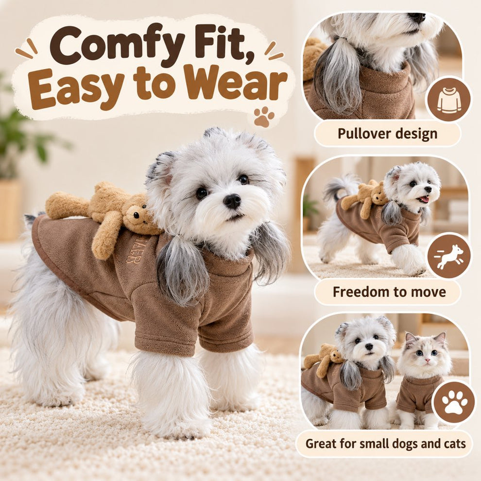 Coffee brown small dog pullover sweater fit and sleeve details