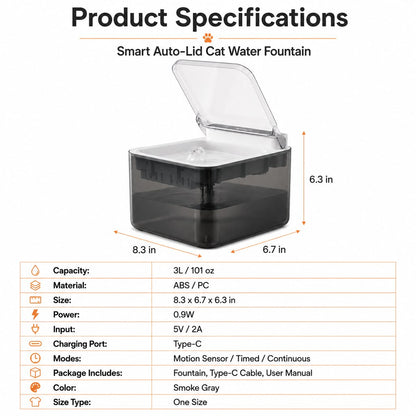Paws in Awe Smart Auto-Lid Cat Water Fountain for Busy Cat Parents - 3L Cordless Pet Water Dispenser with Dust Cover, Motion Sensor & Type-C Charging image 10