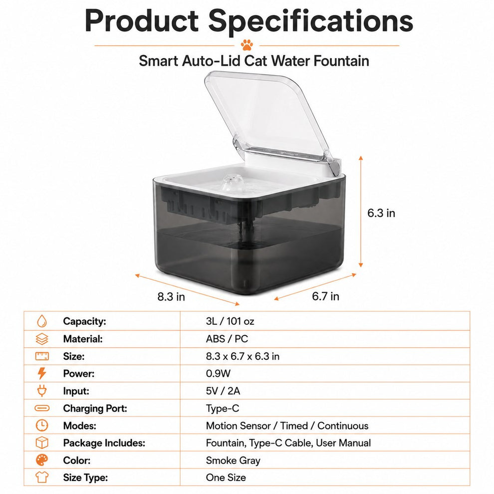 Paws in Awe Smart Auto-Lid Cat Water Fountain for Busy Cat Parents - 3L Cordless Pet Water Dispenser with Dust Cover, Motion Sensor & Type-C Charging image 10