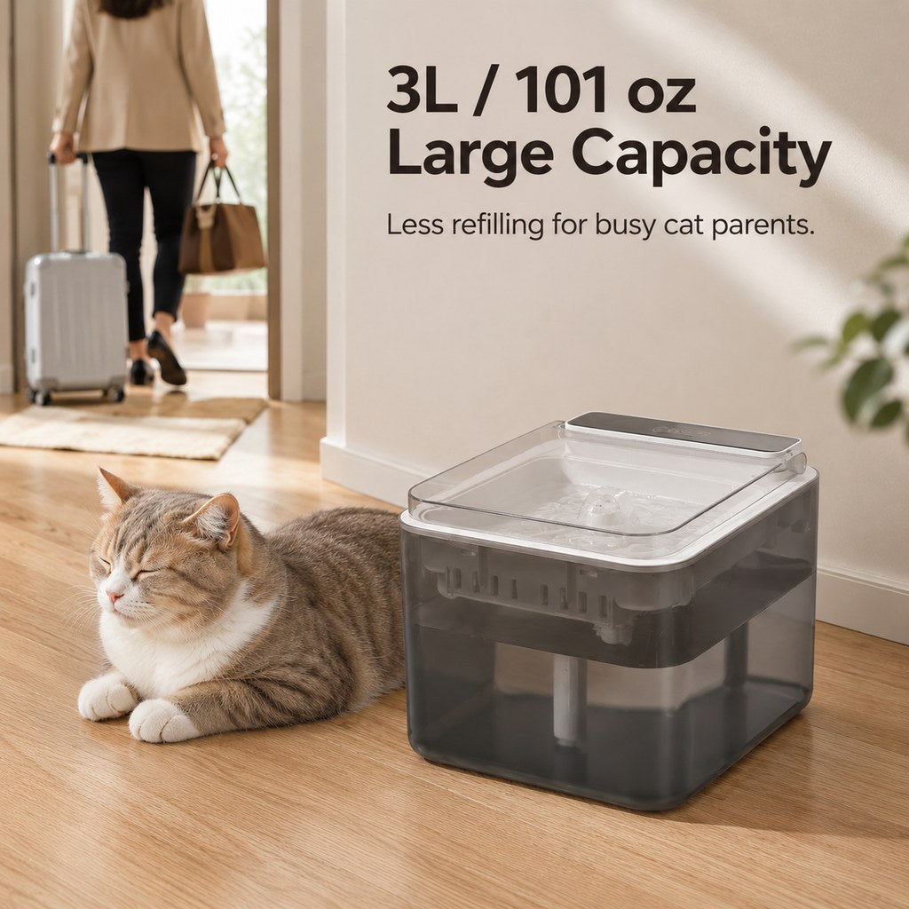 Paws in Awe Smart Auto-Lid Cat Water Fountain for Busy Cat Parents - 3L Cordless Pet Water Dispenser with Dust Cover, Motion Sensor & Type-C Charging image 3
