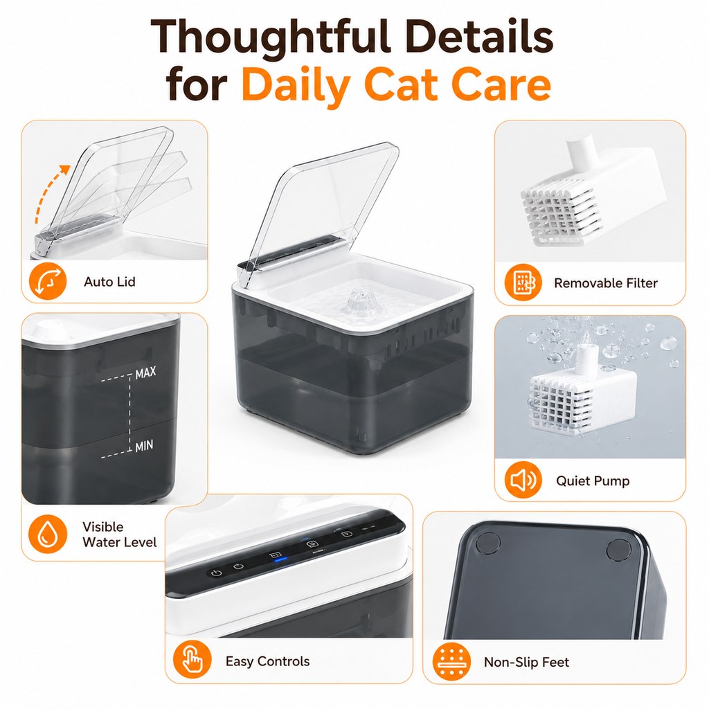 Paws in Awe Smart Auto-Lid Cat Water Fountain for Busy Cat Parents - 3L Cordless Pet Water Dispenser with Dust Cover, Motion Sensor & Type-C Charging image 8