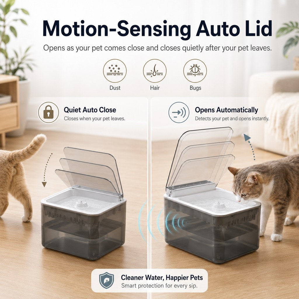 Paws in Awe Smart Auto-Lid Cat Water Fountain for Busy Cat Parents - 3L Cordless Pet Water Dispenser with Dust Cover, Motion Sensor & Type-C Charging image 2