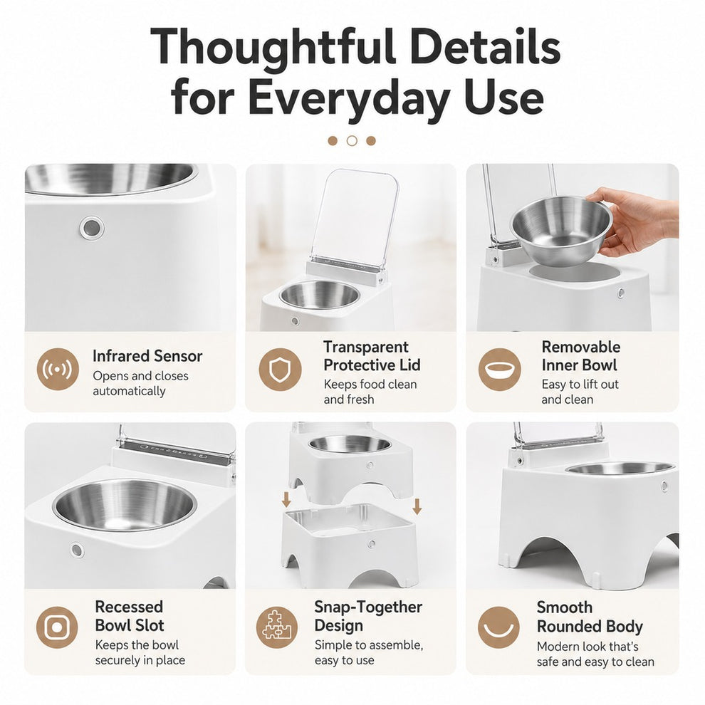 Paws in Awe Smart Auto-Opening Covered Cat Bowl for Cleaner Indoor Feeding - Rechargeable Dustproof Cat Feeder image 9