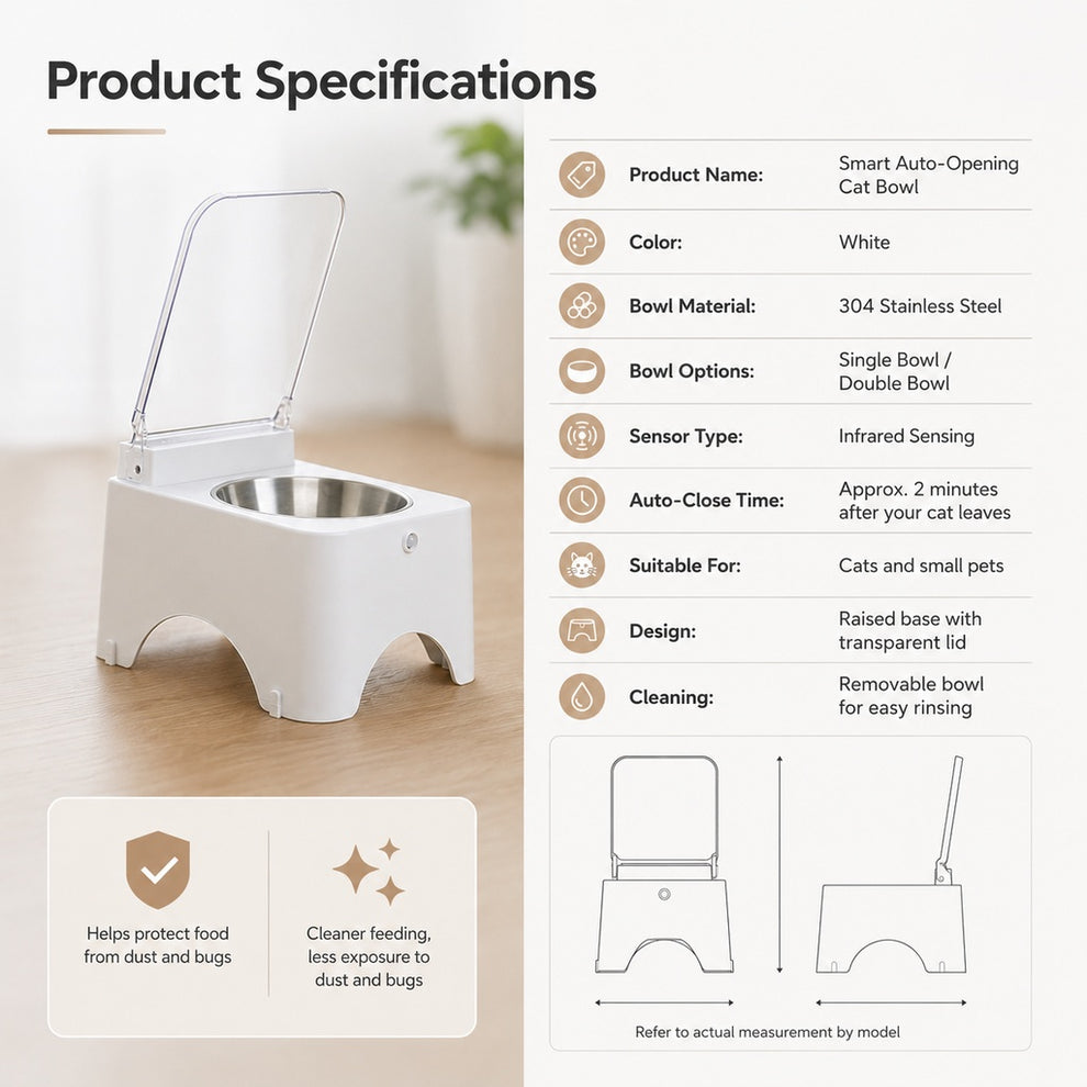 Paws in Awe Smart Auto-Opening Covered Cat Bowl for Cleaner Indoor Feeding - Rechargeable Dustproof Cat Feeder image 10