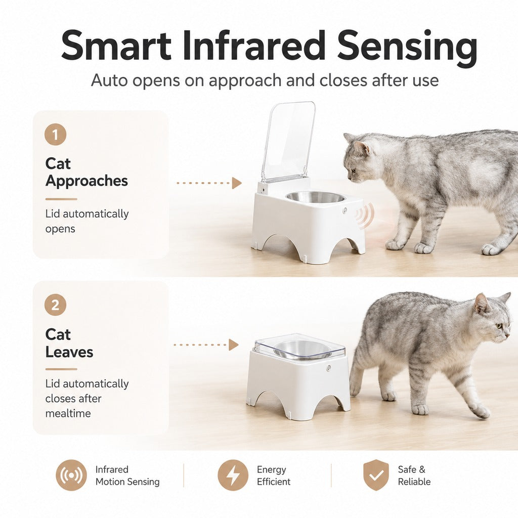 Paws in Awe Smart Auto-Opening Covered Cat Bowl for Cleaner Indoor Feeding - Rechargeable Dustproof Cat Feeder image 4