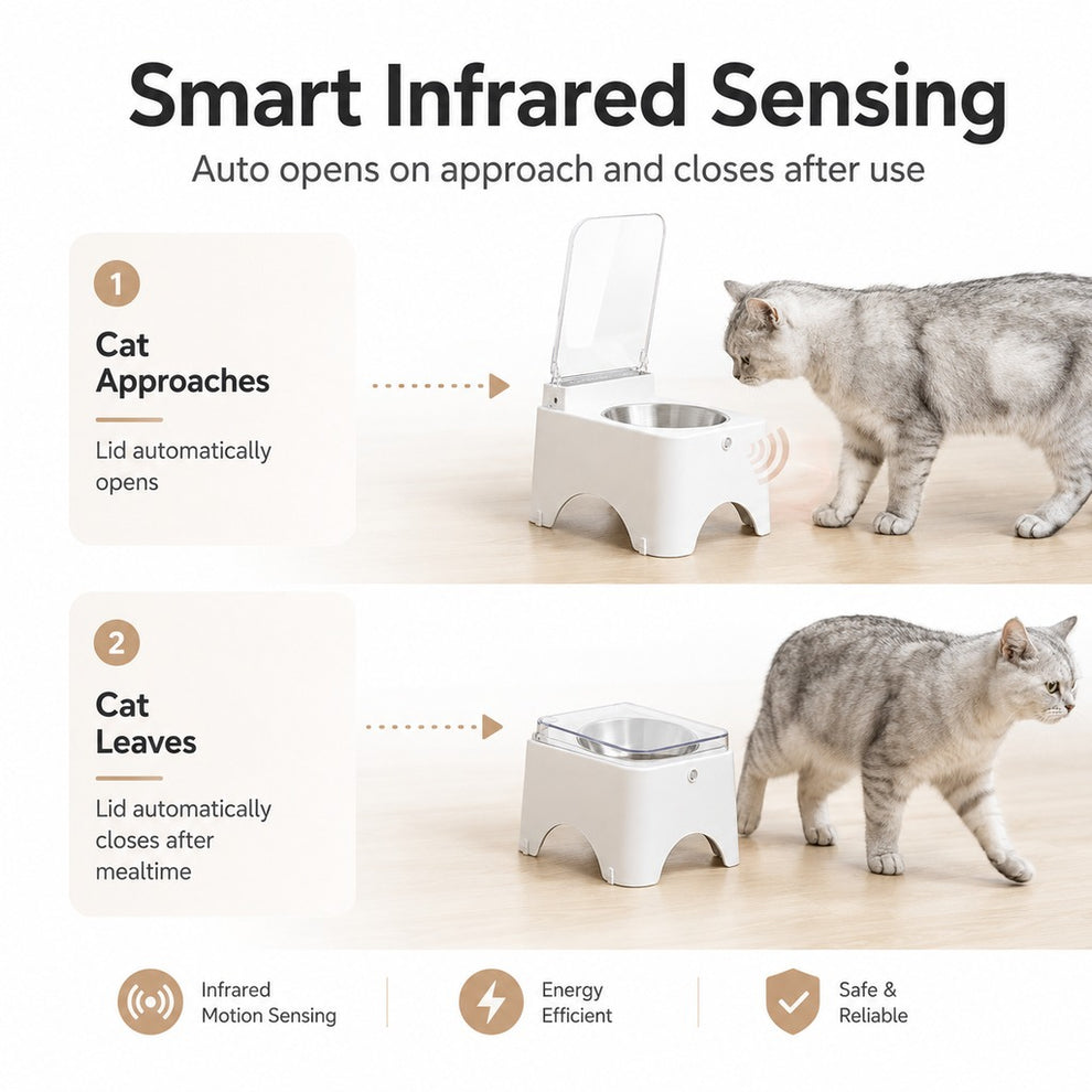 Paws in Awe Smart Auto-Opening Covered Cat Bowl for Cleaner Indoor Feeding - Rechargeable Dustproof Cat Feeder image 4